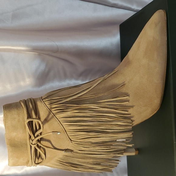 Sam Edelman  Beige Suede  Fringed Marion Ankle Booties Heels - Picture 3 of 9
